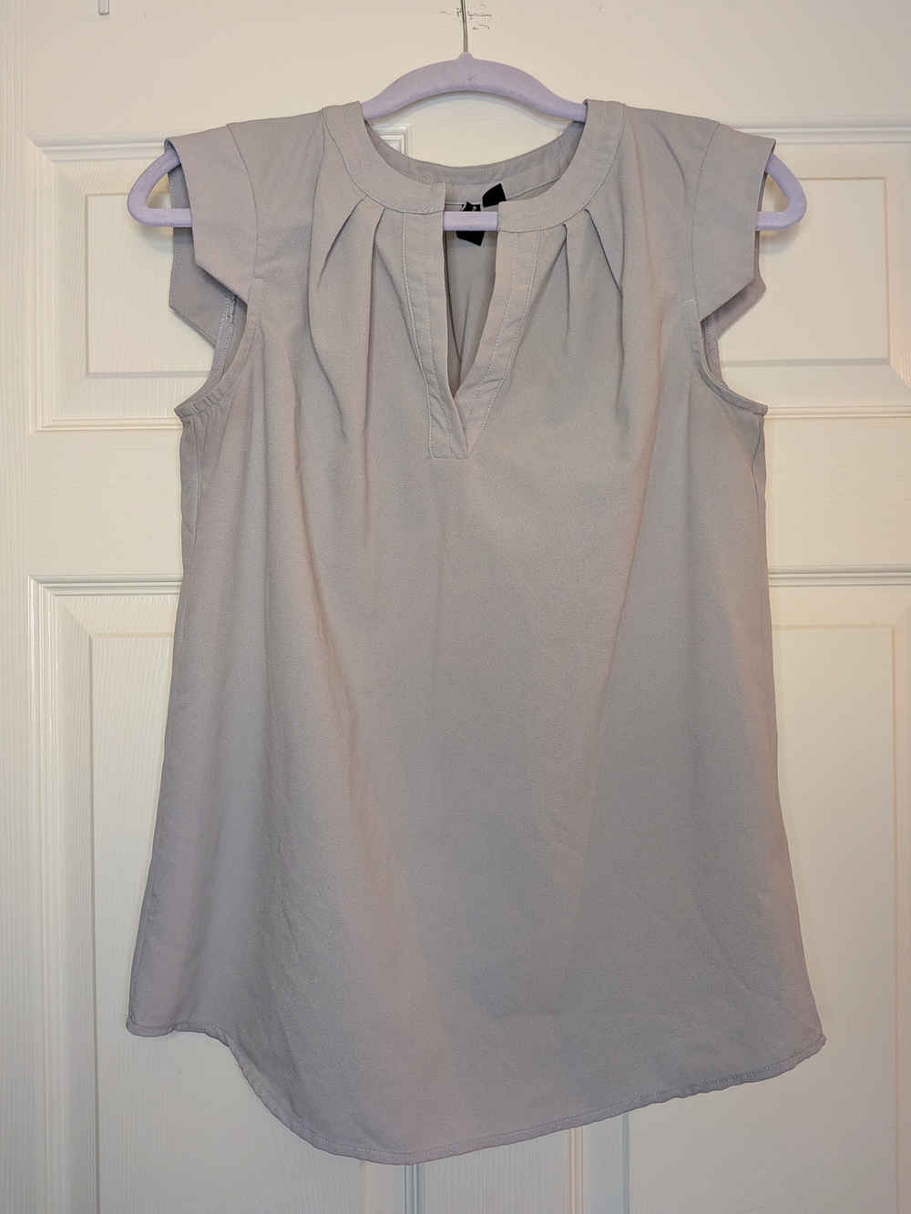 Design Collective Pleated V-Neck Flutter Sleeve Blouse Gray M